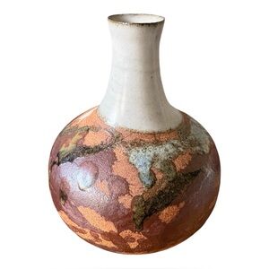 Studio Pottery Ceramic Vase with Earthy Tones, 6.5” tall